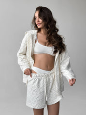Cotton Shorts knitwear 3-thread blue flower on milky