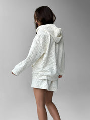 Cotton Shorts knitwear 3-thread blue flower on milky