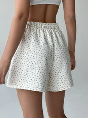 Cotton Shorts knitwear 3-thread blue flower on milky