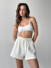Cotton Shorts knitwear 3-thread blue flower on milky