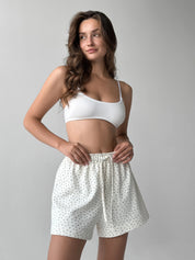 Cotton Shorts knitwear 3-thread blue flower on milky
