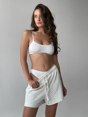 Cotton Shorts knitwear 3-thread blue flower on milky