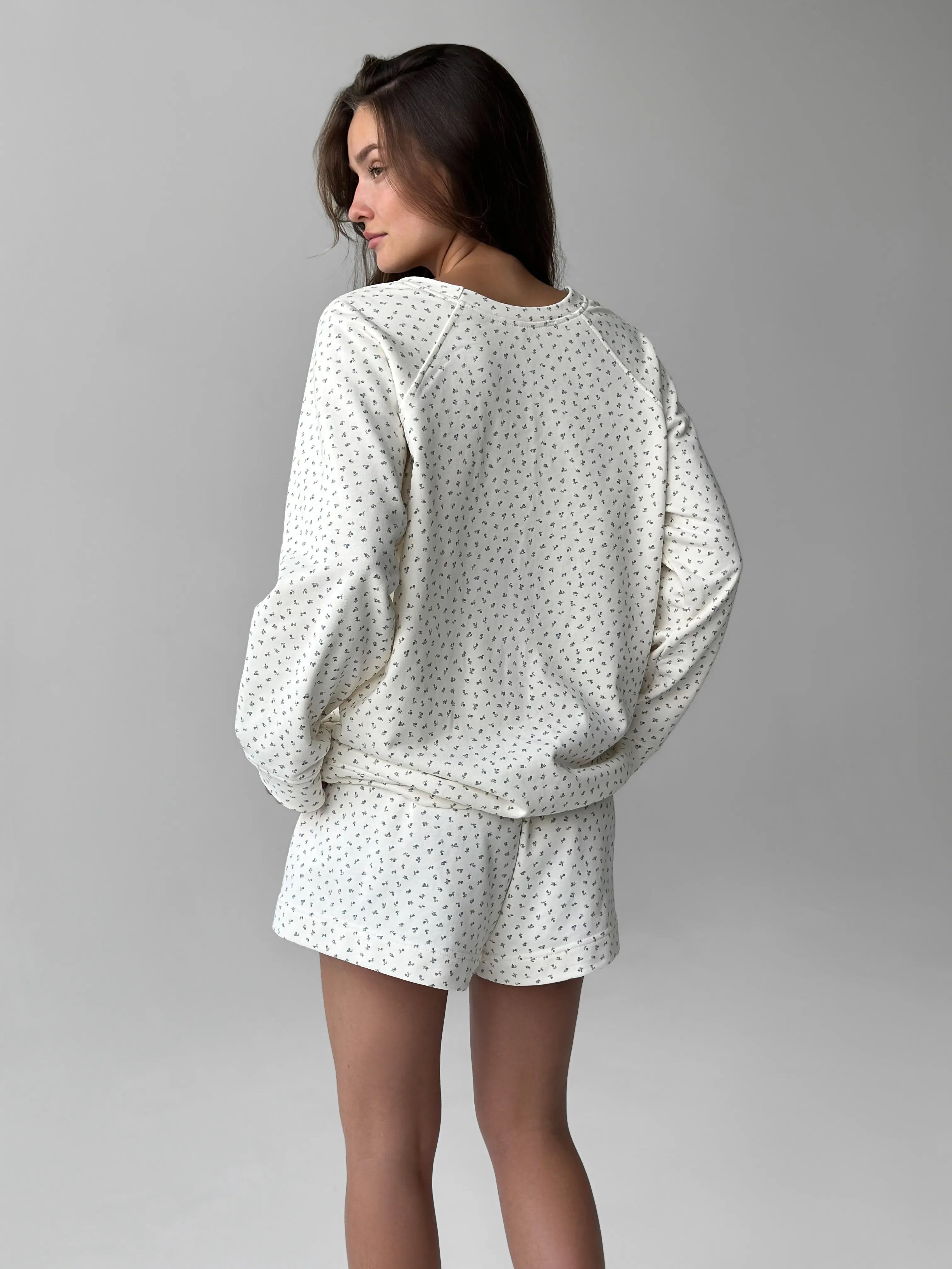 Cotton Shorts knitwear 3-thread blue flower on milky