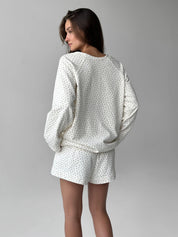 Cotton Sweatshirt knitwear 3-thread blue flower on milky