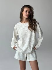 Cotton Shorts knitwear 3-thread blue flower on milky