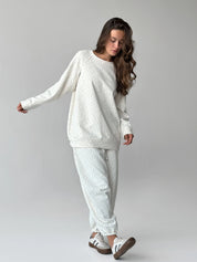 Cotton Pants knitwear 3-thread blue flower on milky