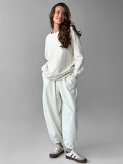 Cotton Sweatshirt knitwear 3-thread blue flower on milky