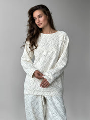 Cotton Sweatshirt knitwear 3-thread blue flower on milky