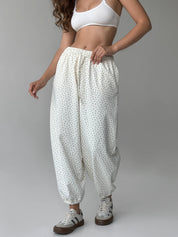 Cotton Pants knitwear 3-thread blue flower on milky