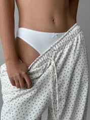 Cotton Pants knitwear 3-thread blue flower on milky
