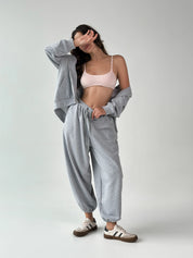 Cotton Sweatshirt with a hood and a zipper 3-thread knit gray