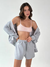 Cotton Sweatshirt with a hood and a zipper 3-thread knit gray