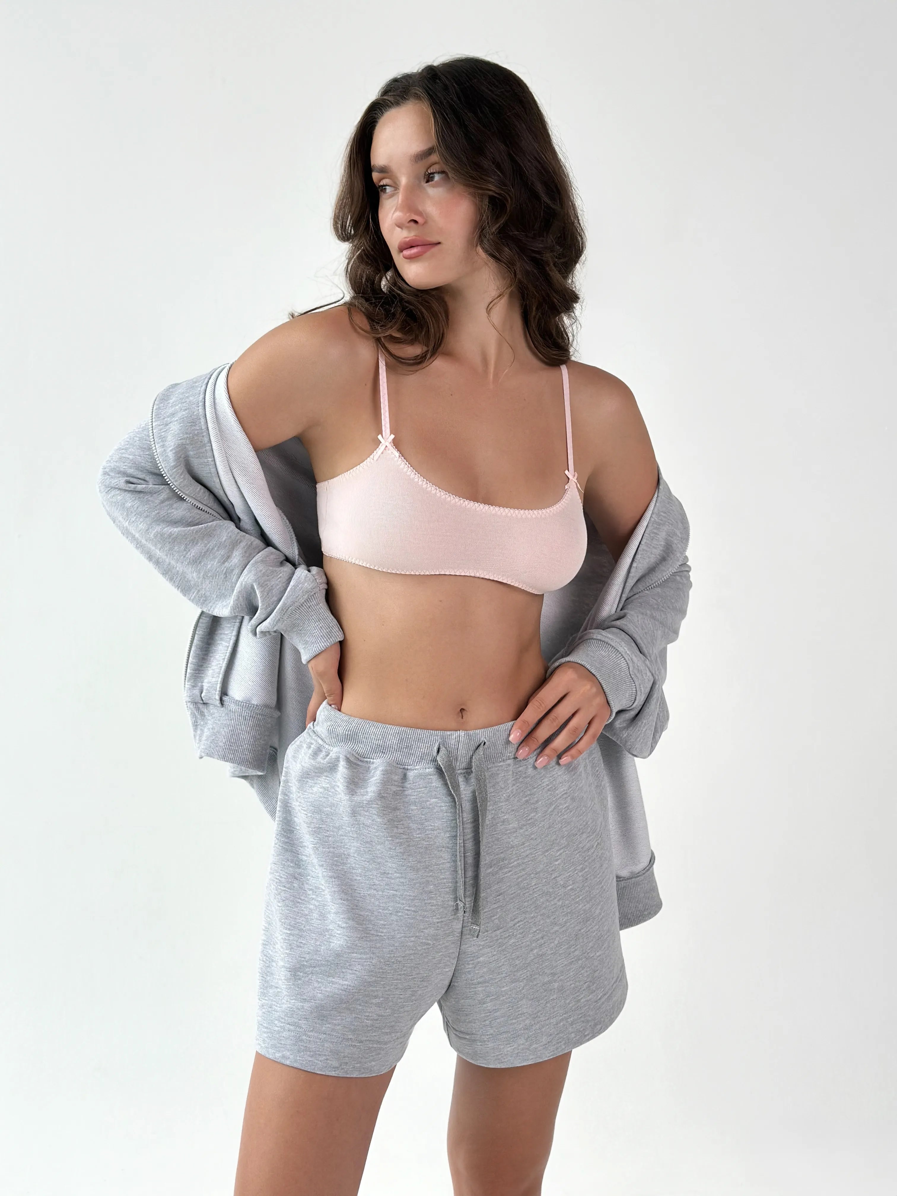 Cotton Sweatshirt with a hood and a zipper 3-thread knit gray