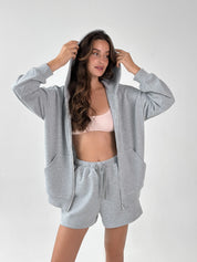 Cotton Sweatshirt with a hood and a zipper 3-thread knit gray