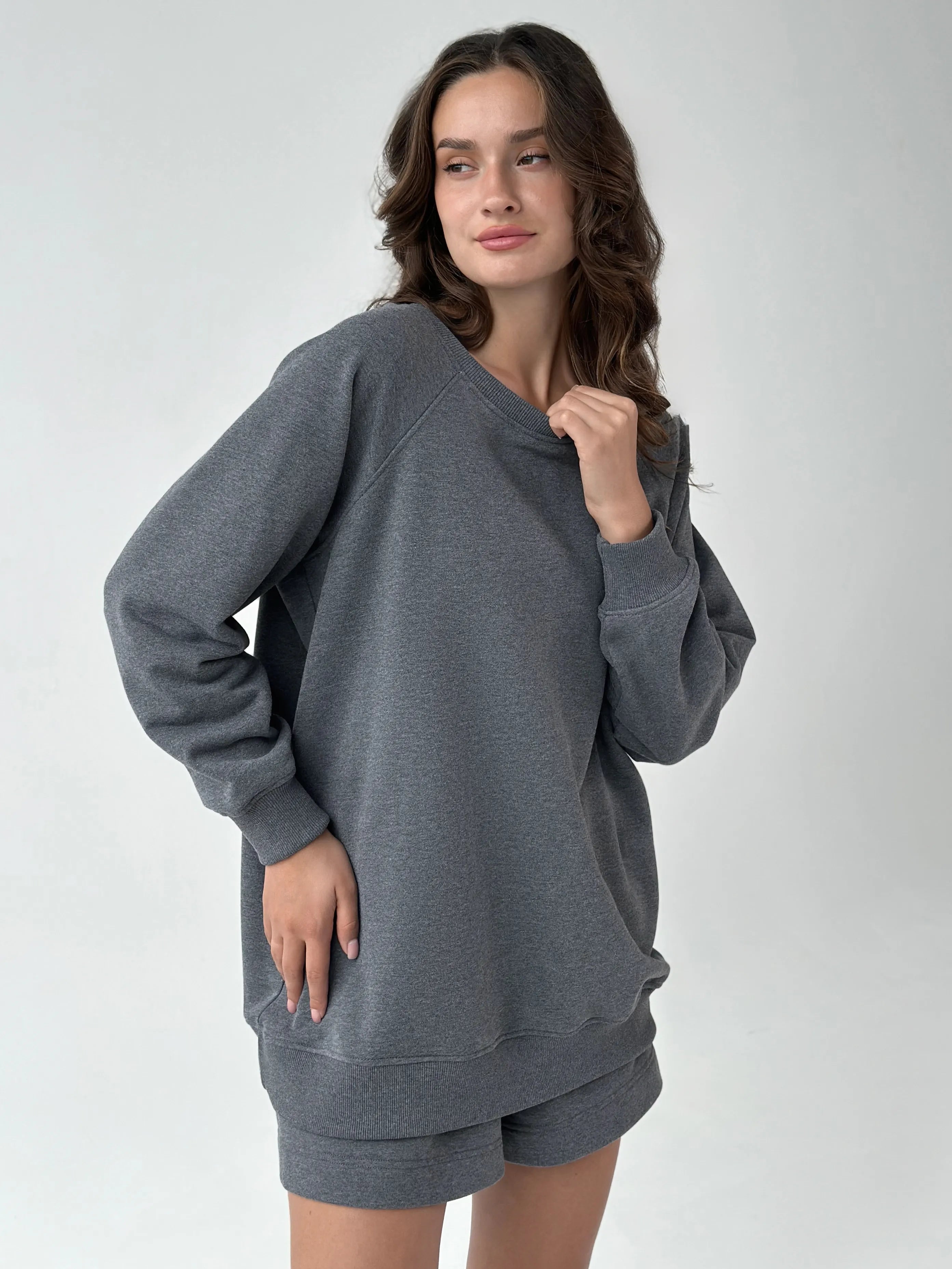 Cotton Sweatshirt knitwear 3-thread graphite