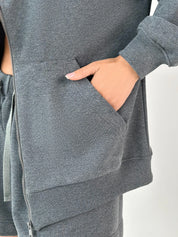 Cotton Sweatshirt with a hood and a zipper 3-thread knit graphite