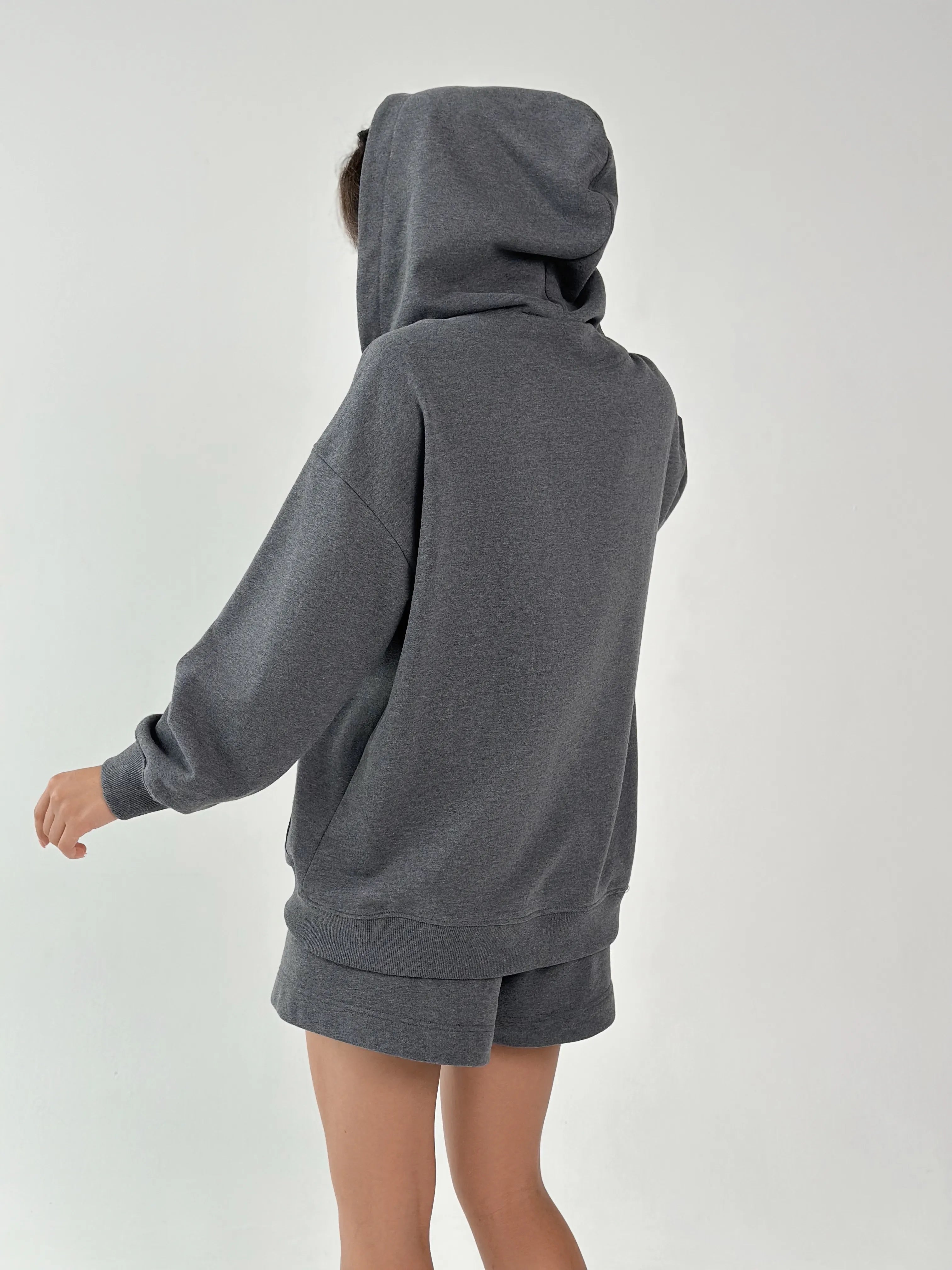 Cotton Sweatshirt with a hood and a zipper 3-thread knit graphite