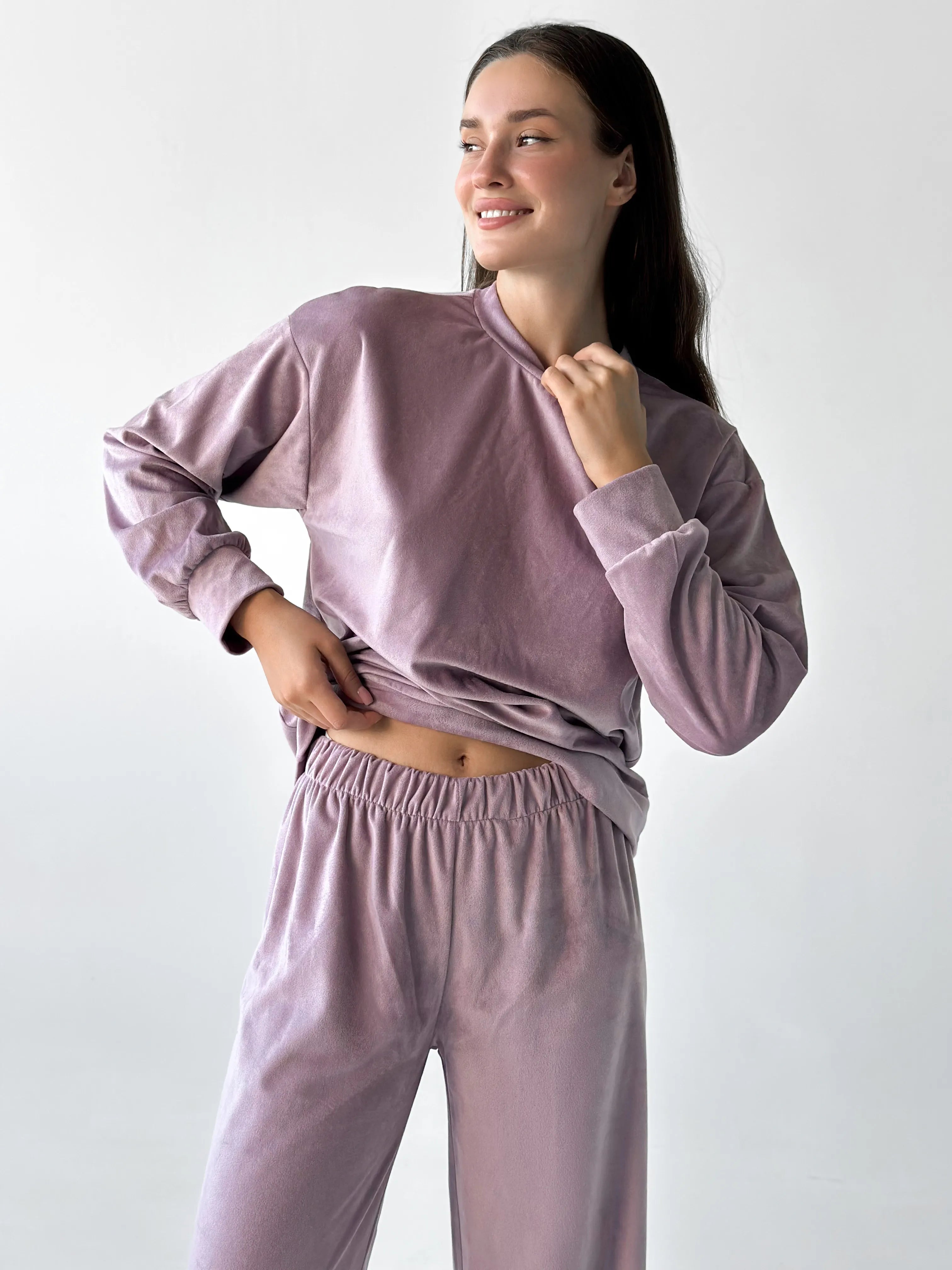 Suit plush pants and purple jacket