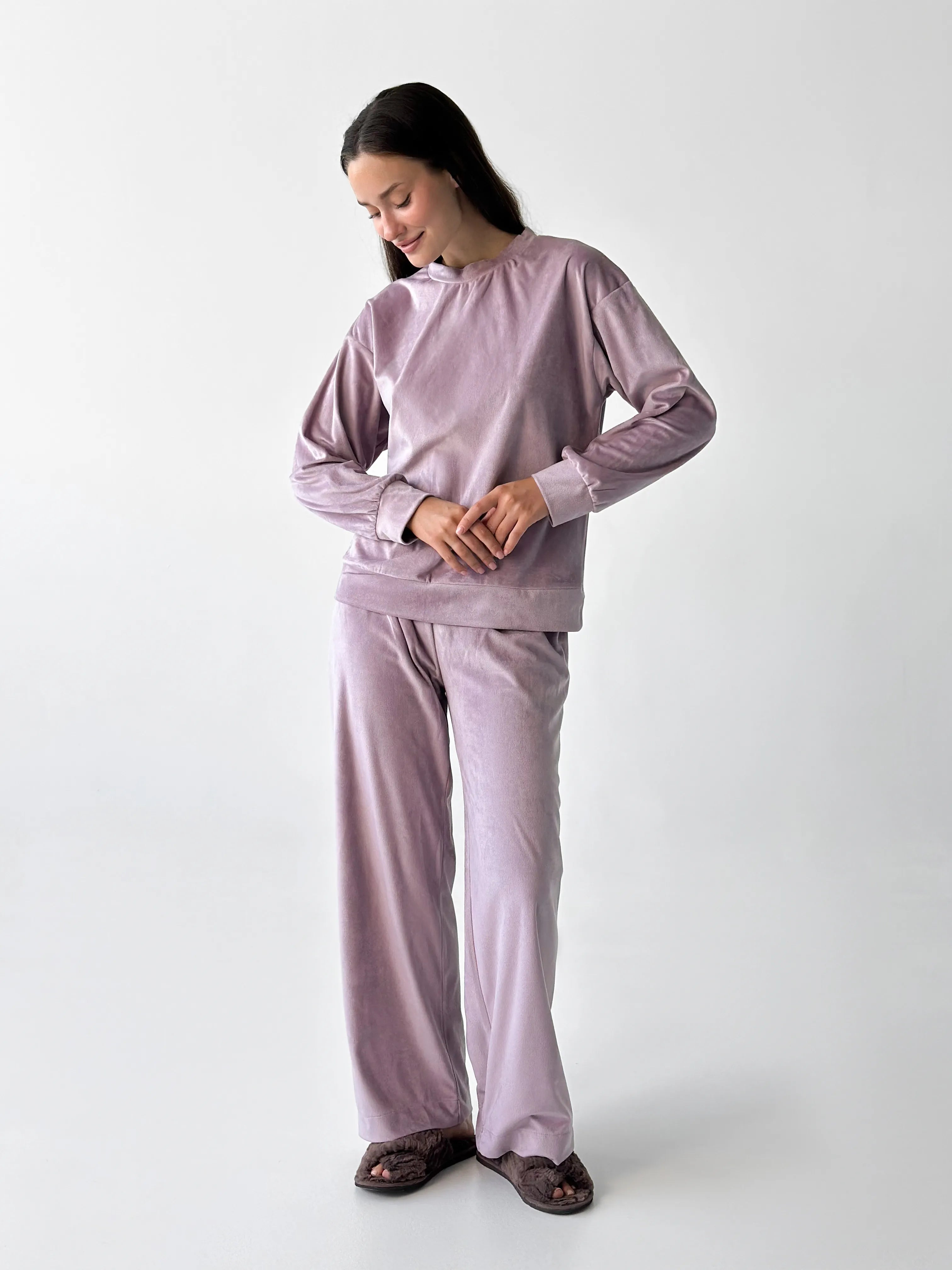Suit plush pants and purple jacket