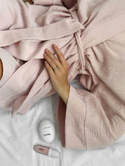 Muslin set 2-layer kimono+shorts powder