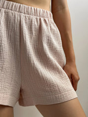 Muslin set 2-layer kimono+shorts powder