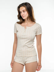 Ribbed t-shirt with buttons terracotta rose