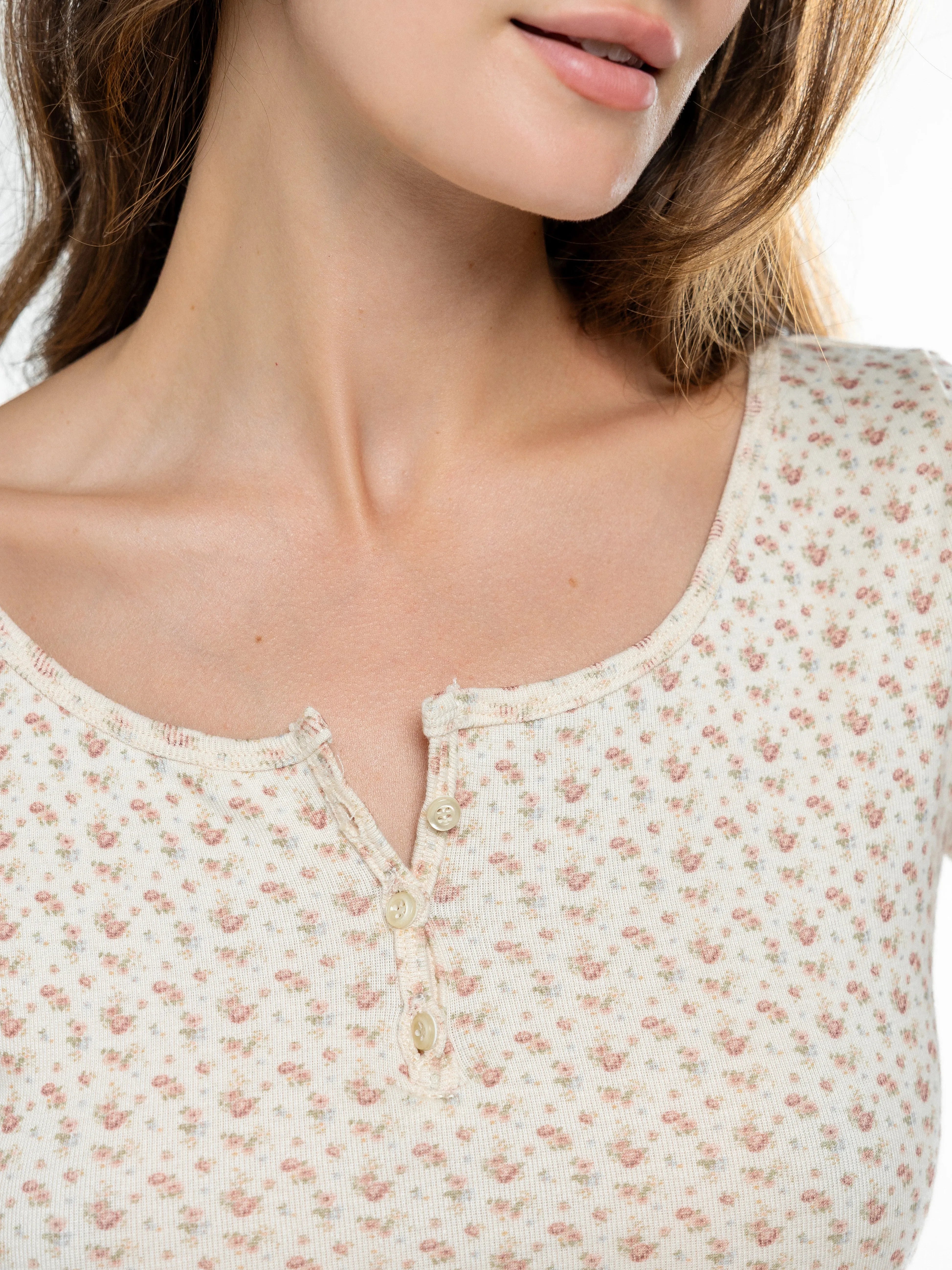Ribbed t-shirt with buttons terracotta rose