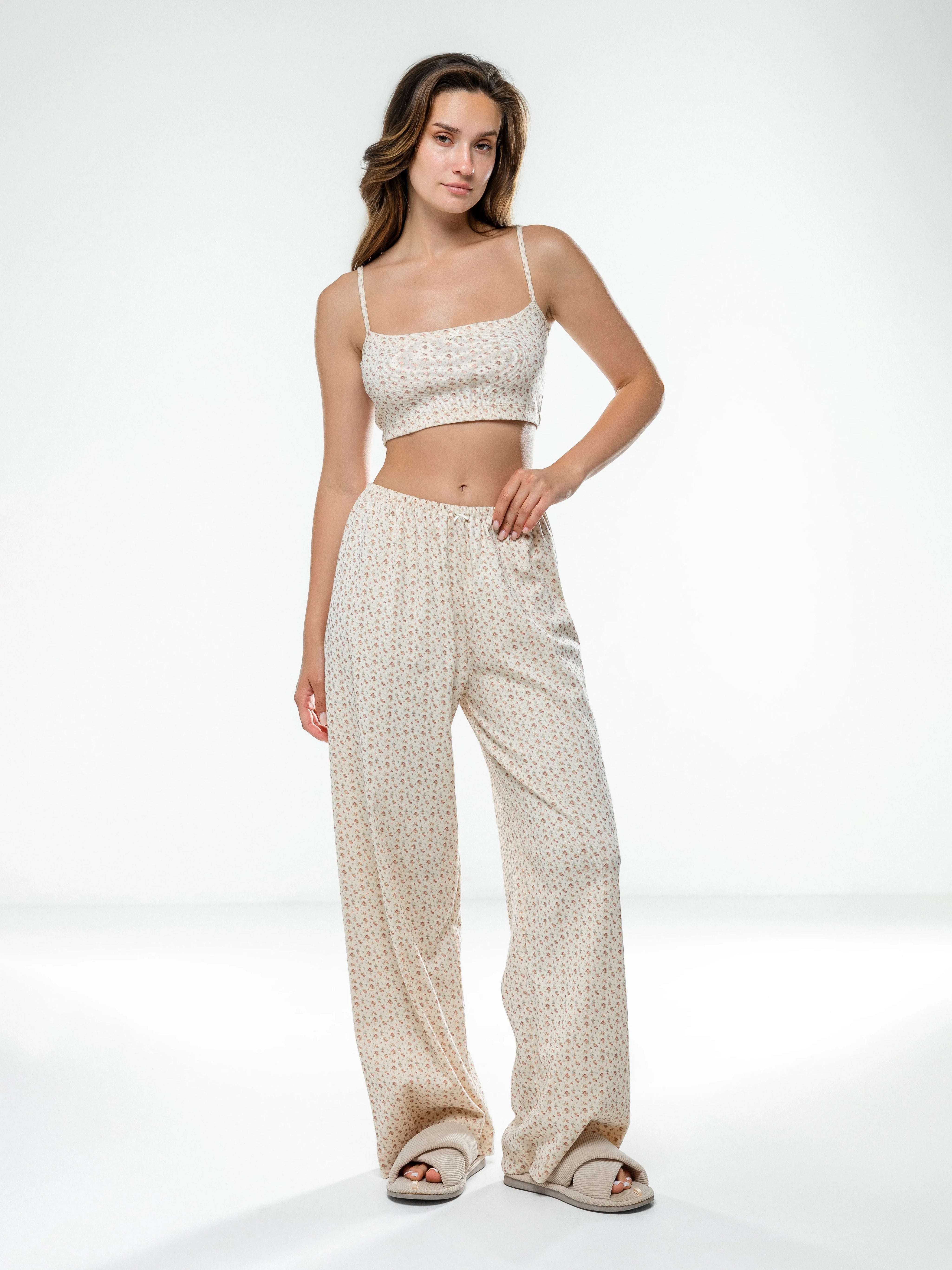 Ribbed wide pants terracotta rose