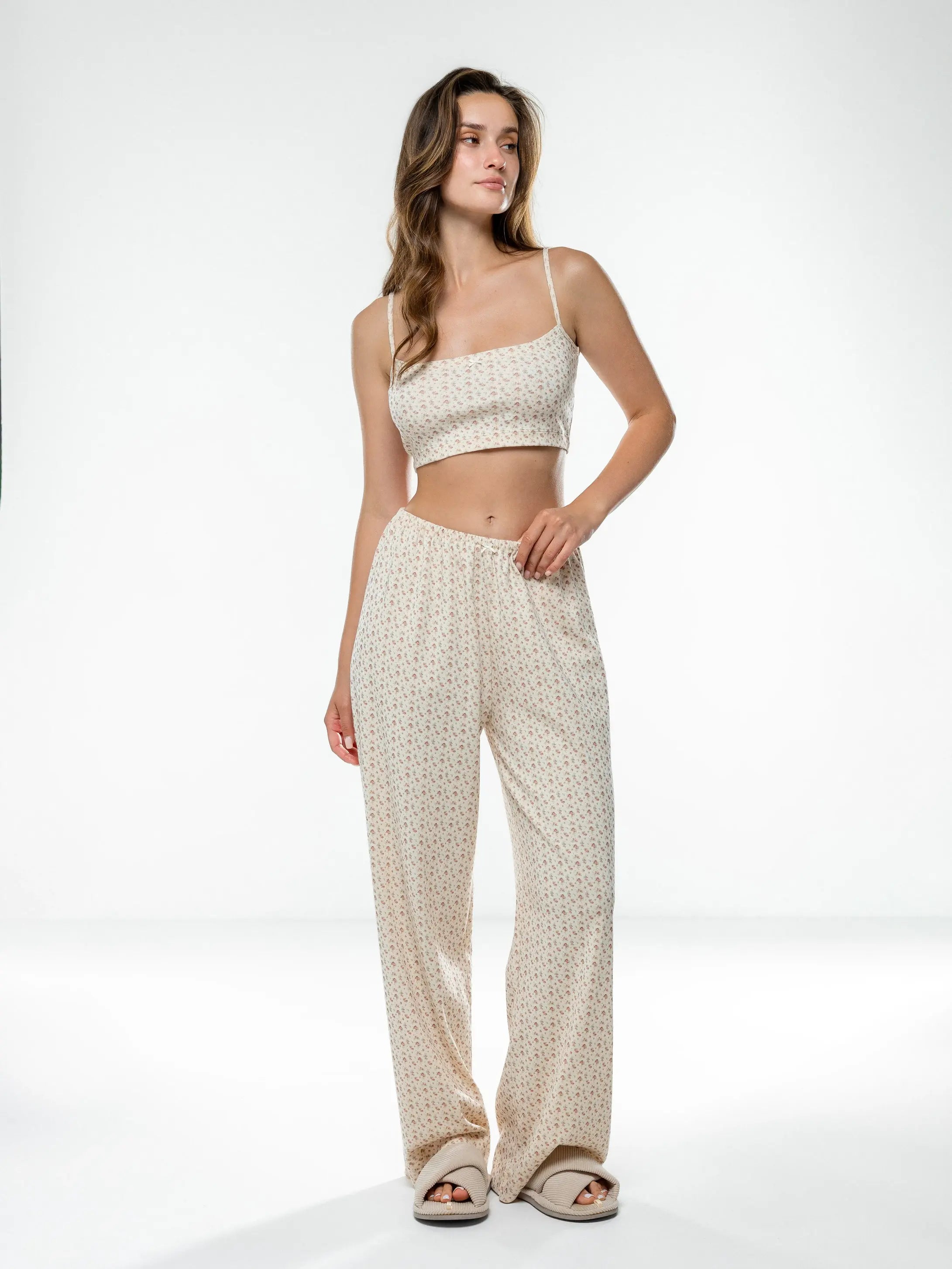 Ribbed wide pants terracotta rose