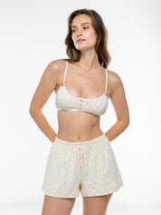 Ribbed shorts with a pink flower gusset