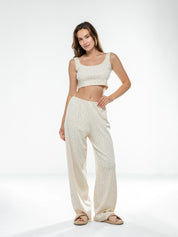 Ribbed wide pants pink flower