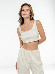 Ribbed wide pants pink flower