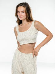 Ribbed wide pants pink flower