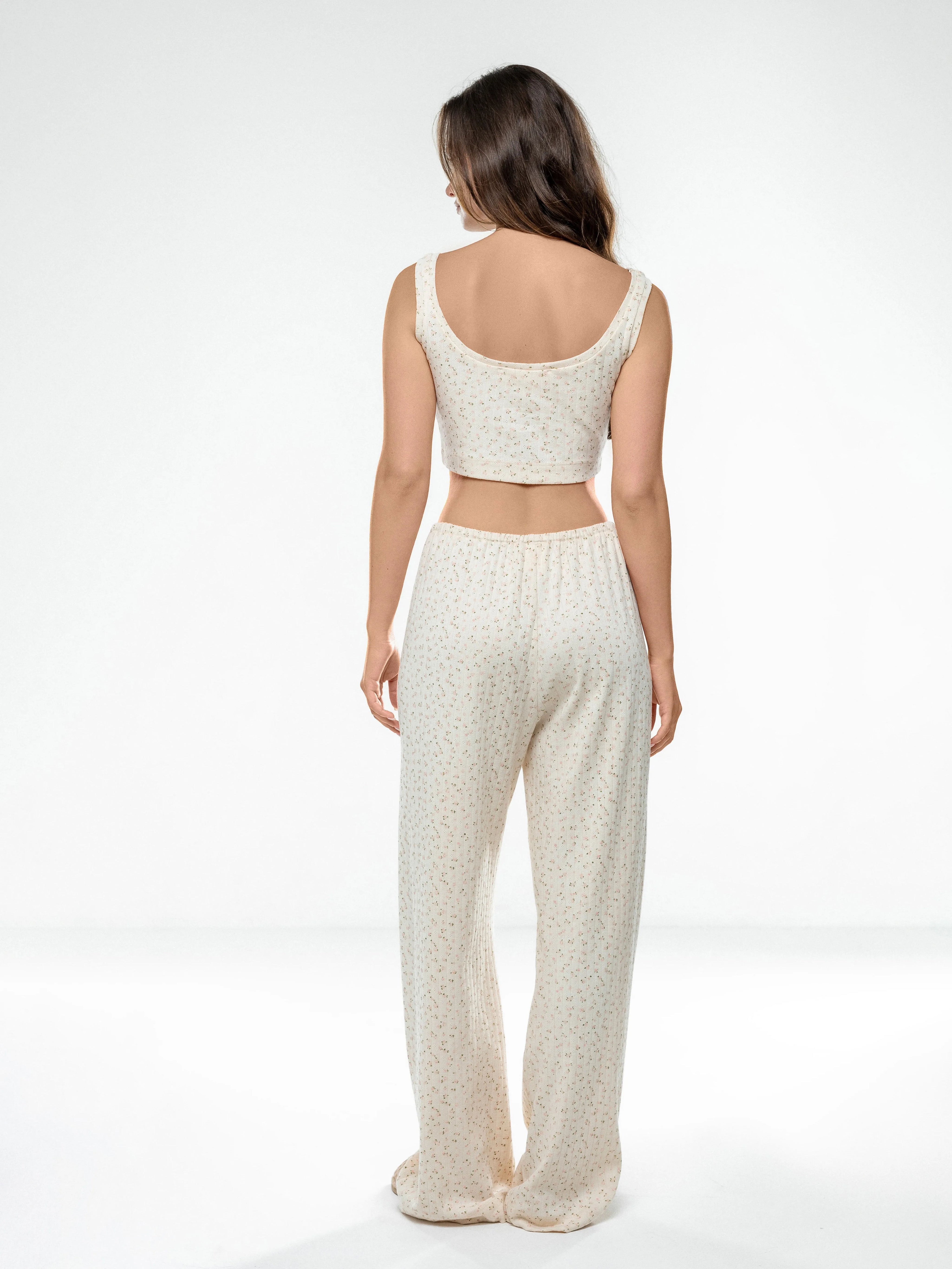 Ribbed wide pants pink flower