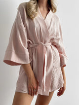 Muslin set 2-layer kimono+shorts powder