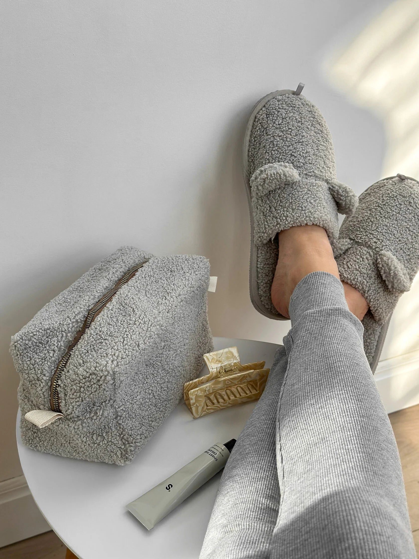 Women's HS fur slippers TEDDI grey
