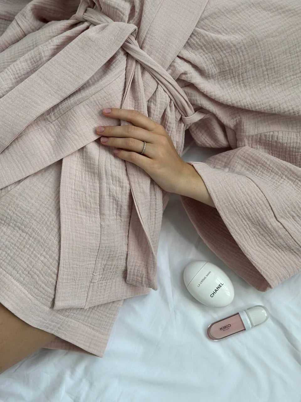 Muslin set 2-layer kimono+shorts powder