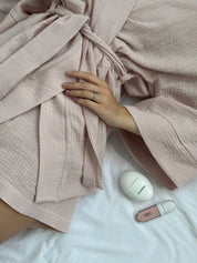 Muslin set 2-layer kimono+shorts powder