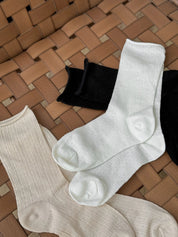Beige cotton openwork socks