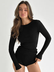 Ribbed longsleeve (without button) black