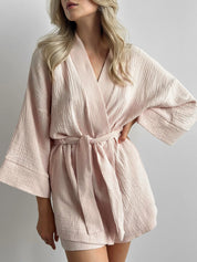 Muslin set 2-layer kimono+shorts powder