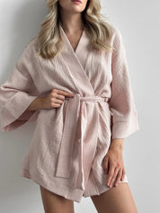 Muslin set 2-layer kimono+shorts powder
