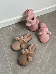 Women's HS fur slippers with ears pink