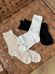 Beige cotton openwork socks