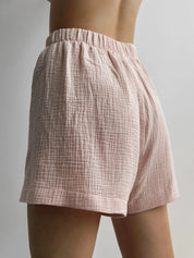 Muslin set 2-layer kimono+shorts powder