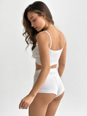 Ribbed set Strappy top and Mini shorts white