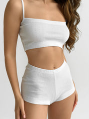 Ribbed set Strappy top and Mini shorts white