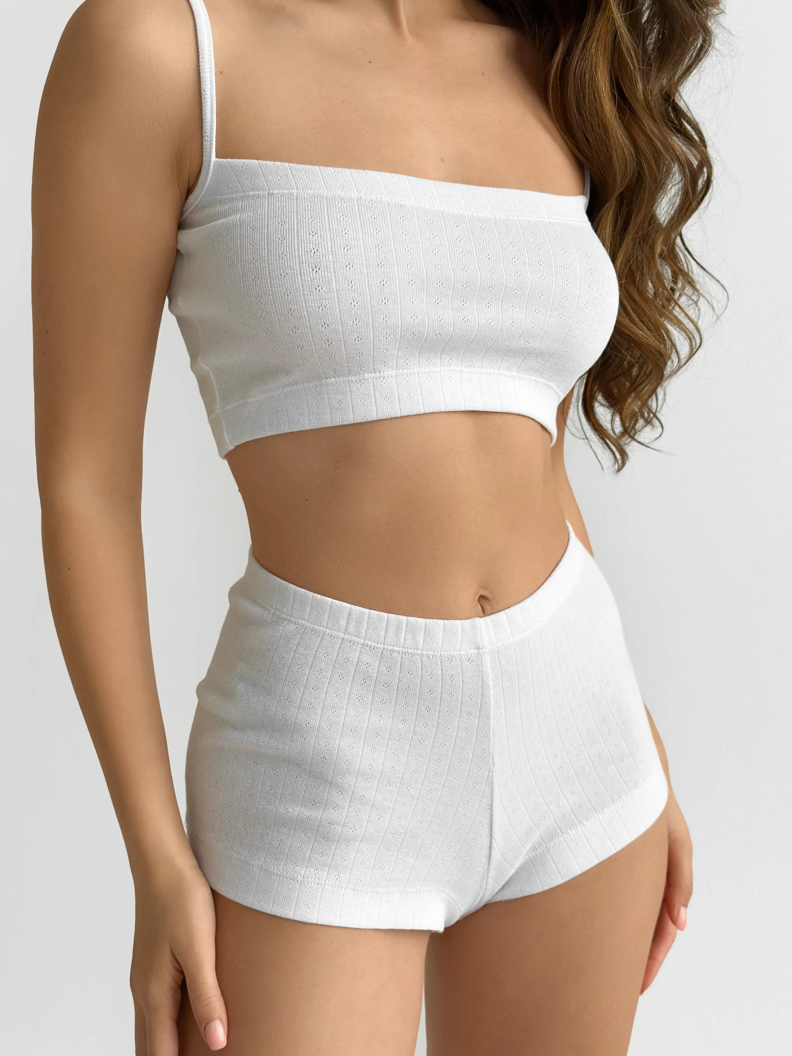 Ribbed set Strappy top and Mini shorts white