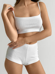 Ribbed set Strappy top and Mini shorts white