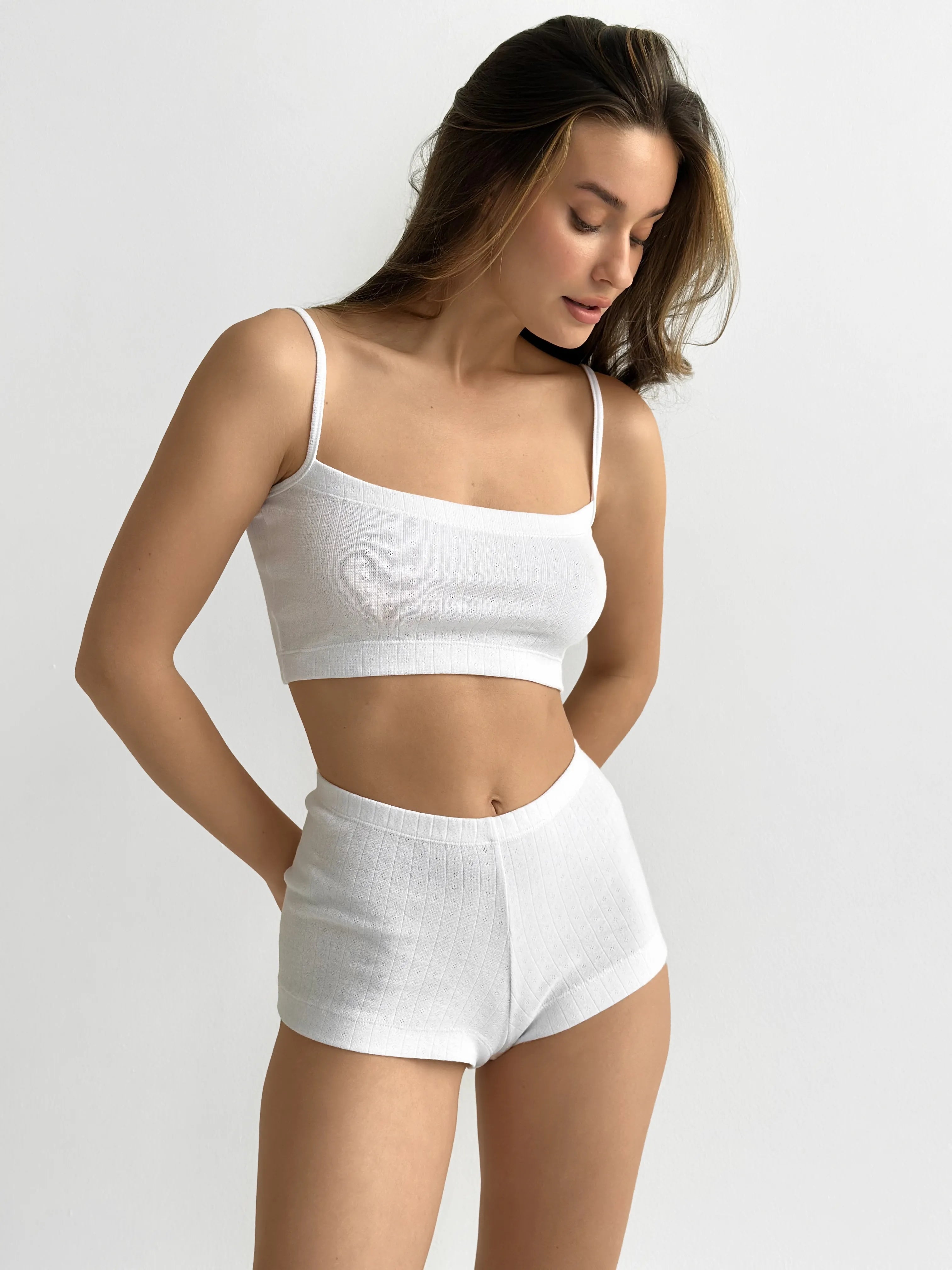 Ribbed set Strappy top and Mini shorts white